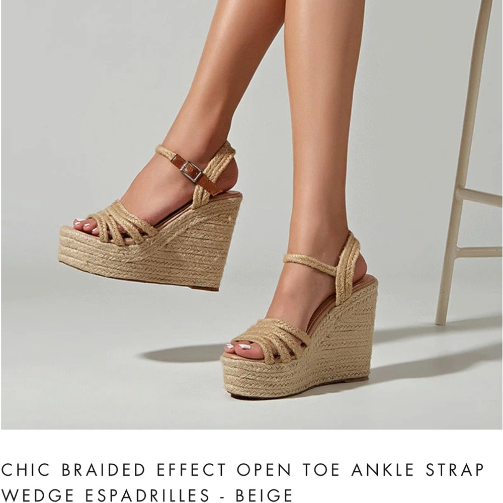 Chic Braided Beige Wedge Espadrilles
